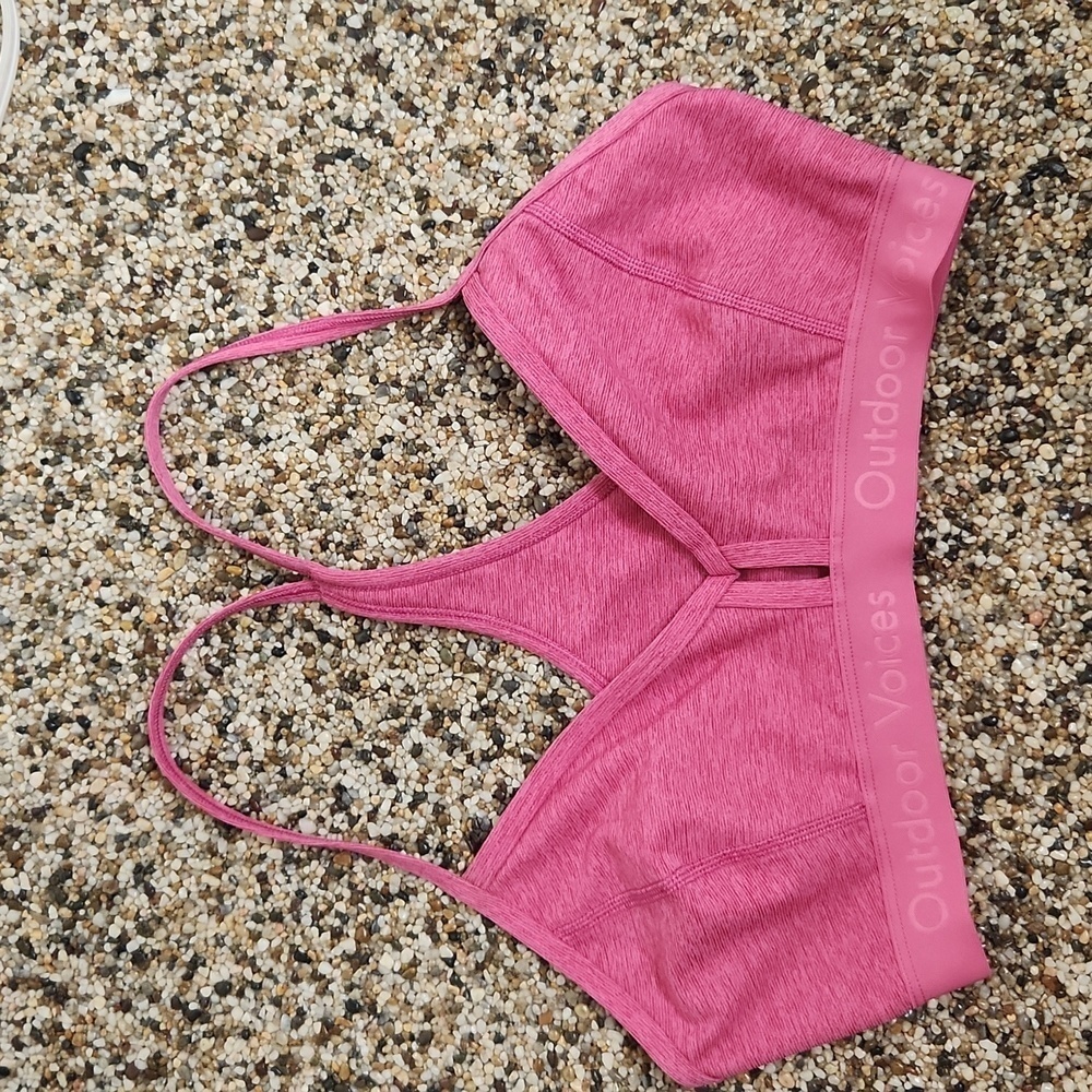 Outdoor Voices racerback pink bra, size small